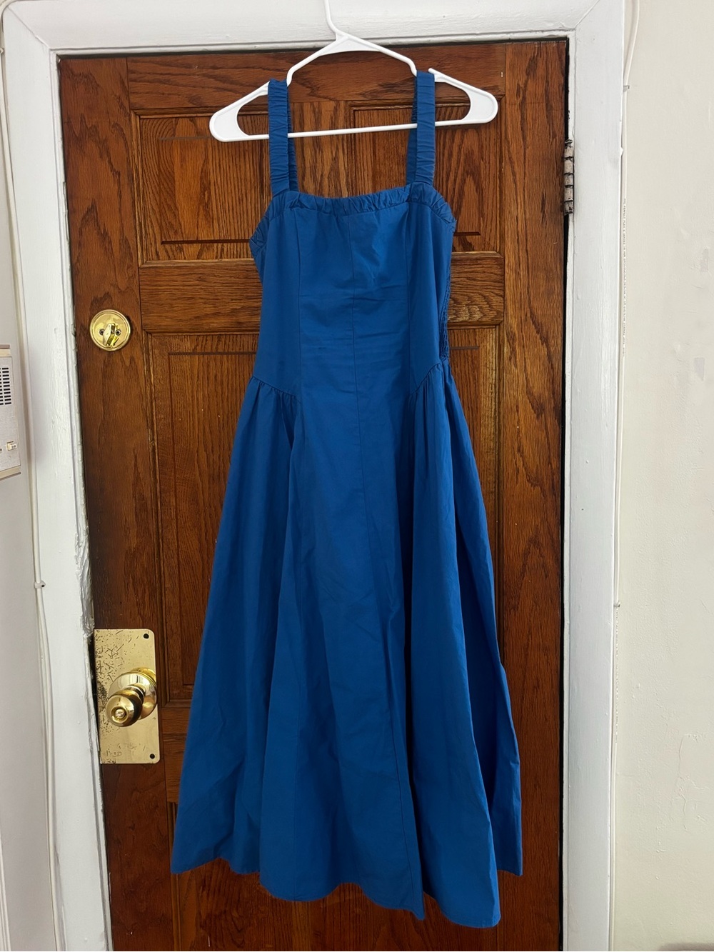 Abercrombie Blue Ruched Neckline Dipped Waist Midi Dress 100% Cotton Small P - Picture 4 of 9